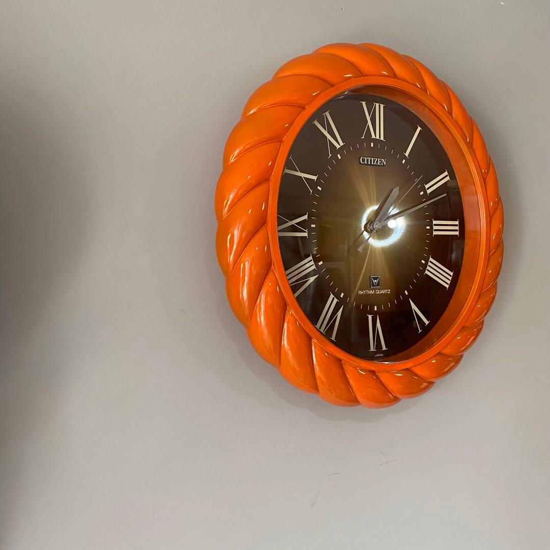 CITIZEN リペイント　壁掛時計 ミッドセンチュリー　昭和レトロ　オレンジ