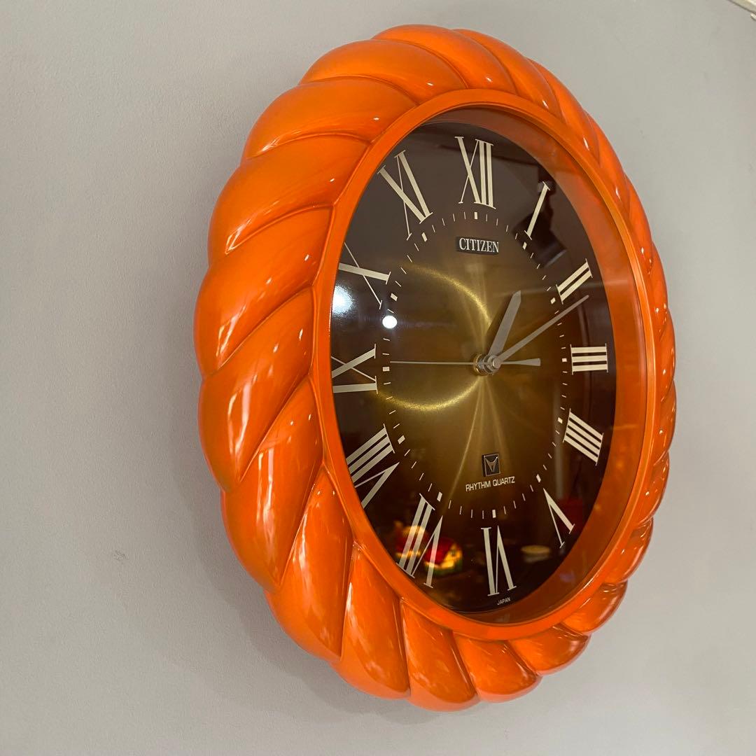 CITIZEN リペイント　壁掛時計 ミッドセンチュリー　昭和レトロ　オレンジ