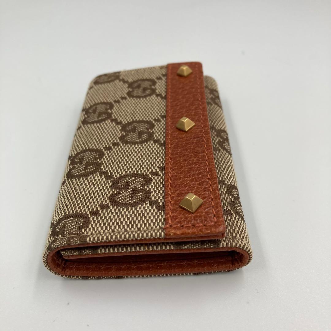 新品】グッチ キーケース 6連 GG柄 キャンバス スタッズ レザー ブラウン