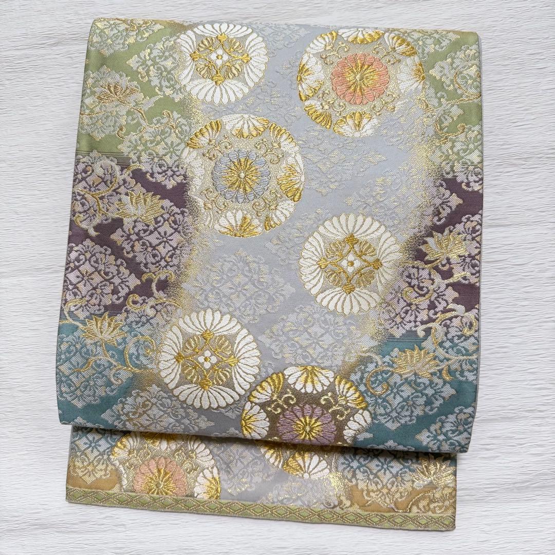 m-82 菱華紋 六通 袋帯 正絹　未使用極美品