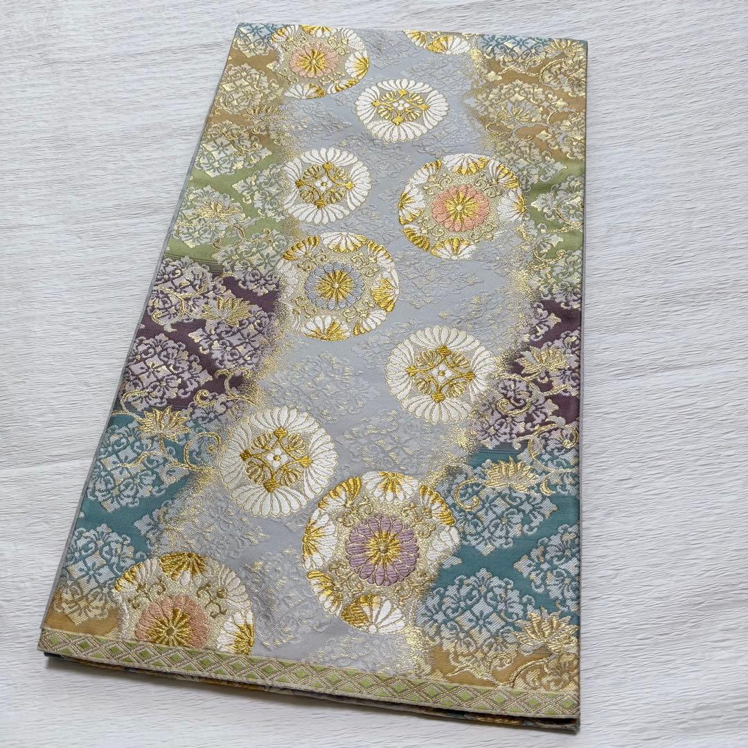 m-82 菱華紋 六通 袋帯 正絹　未使用極美品