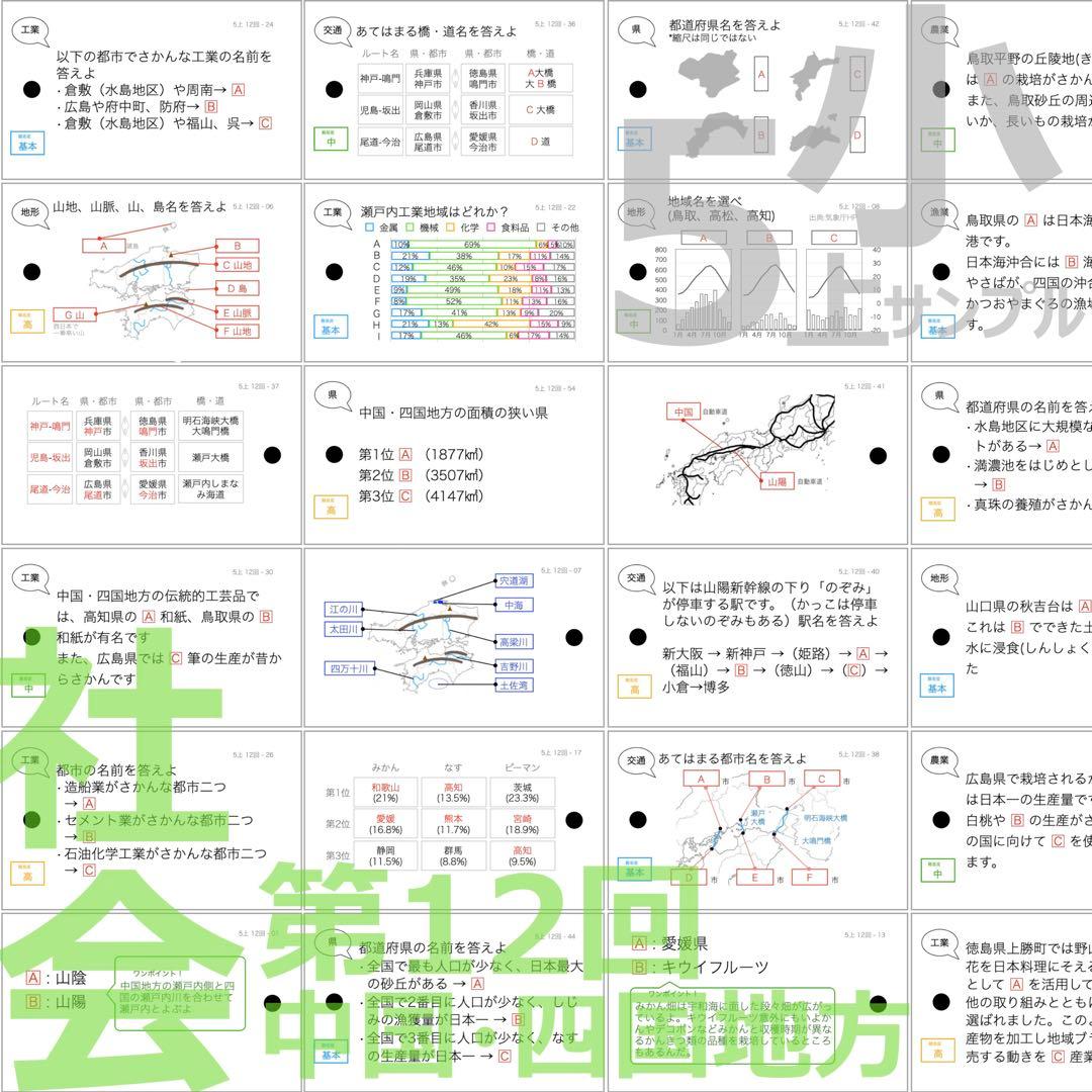 中学受験 暗記カード【5年上 社会・理科11-14回】予習シリーズ 組み分け対策
