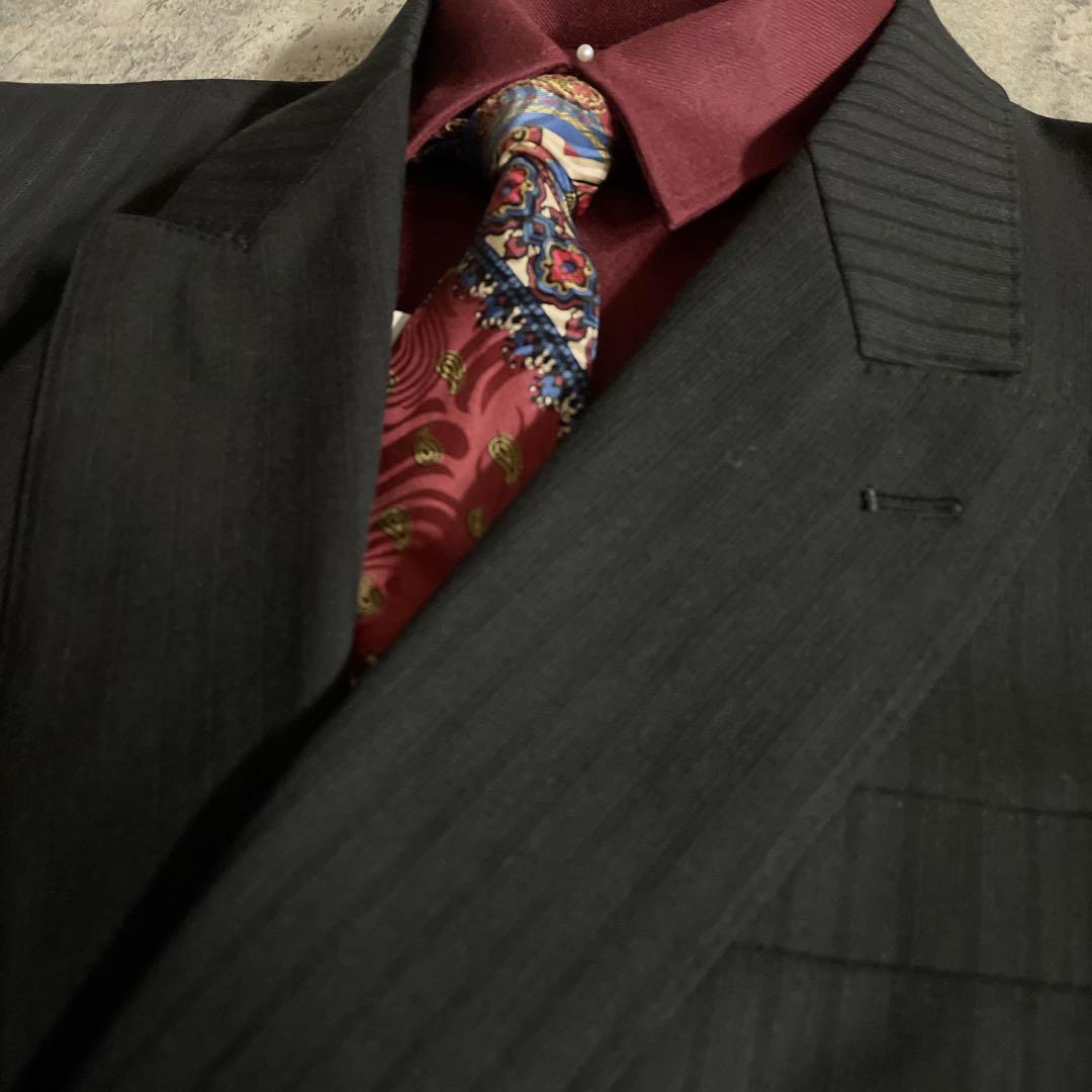 極美品 GANNI VERSACE & 五大陸ネクタイ 極上ウール ダブルスーツ