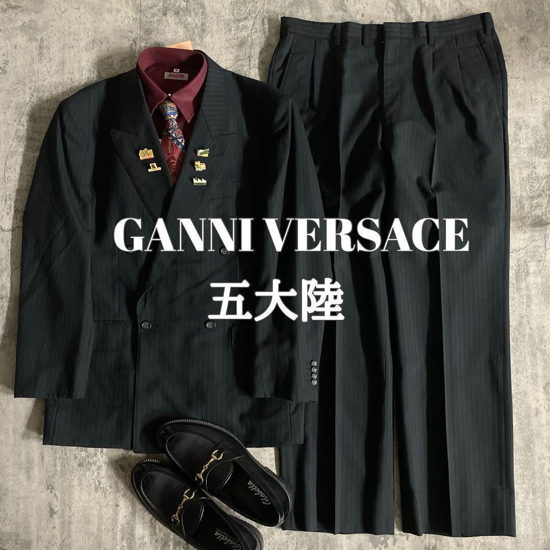 極美品 GANNI VERSACE & 五大陸ネクタイ 極上ウール ダブルスーツ