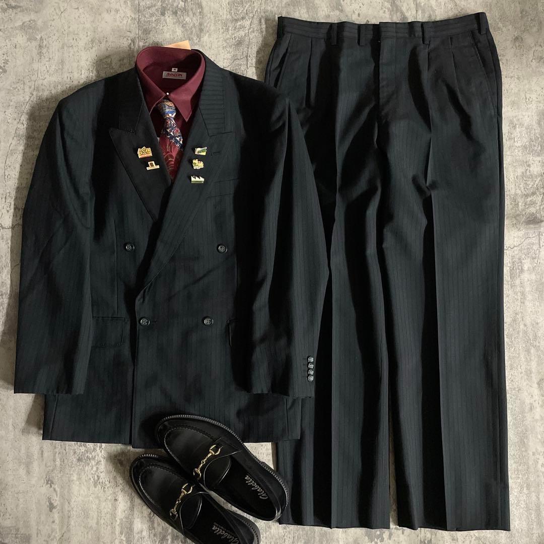 極美品 GANNI VERSACE & 五大陸ネクタイ 極上ウール ダブルスーツ