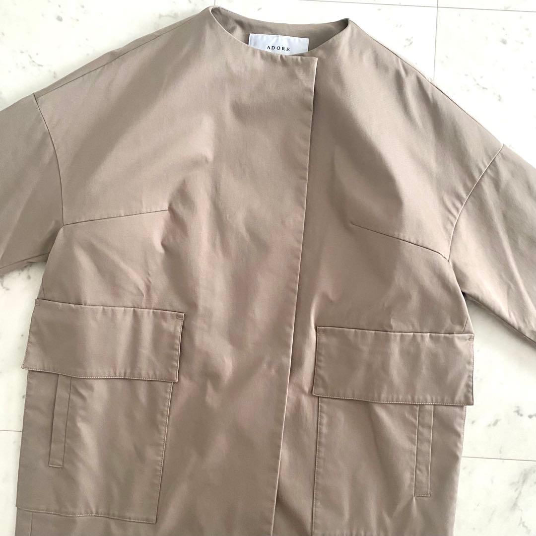 極美品 アドーア ADORE ドライコンパクトノーカラーコート ベージュ 38