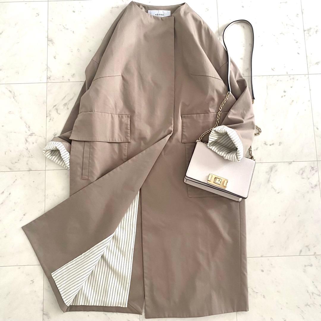 極美品 アドーア ADORE ドライコンパクトノーカラーコート ベージュ 38