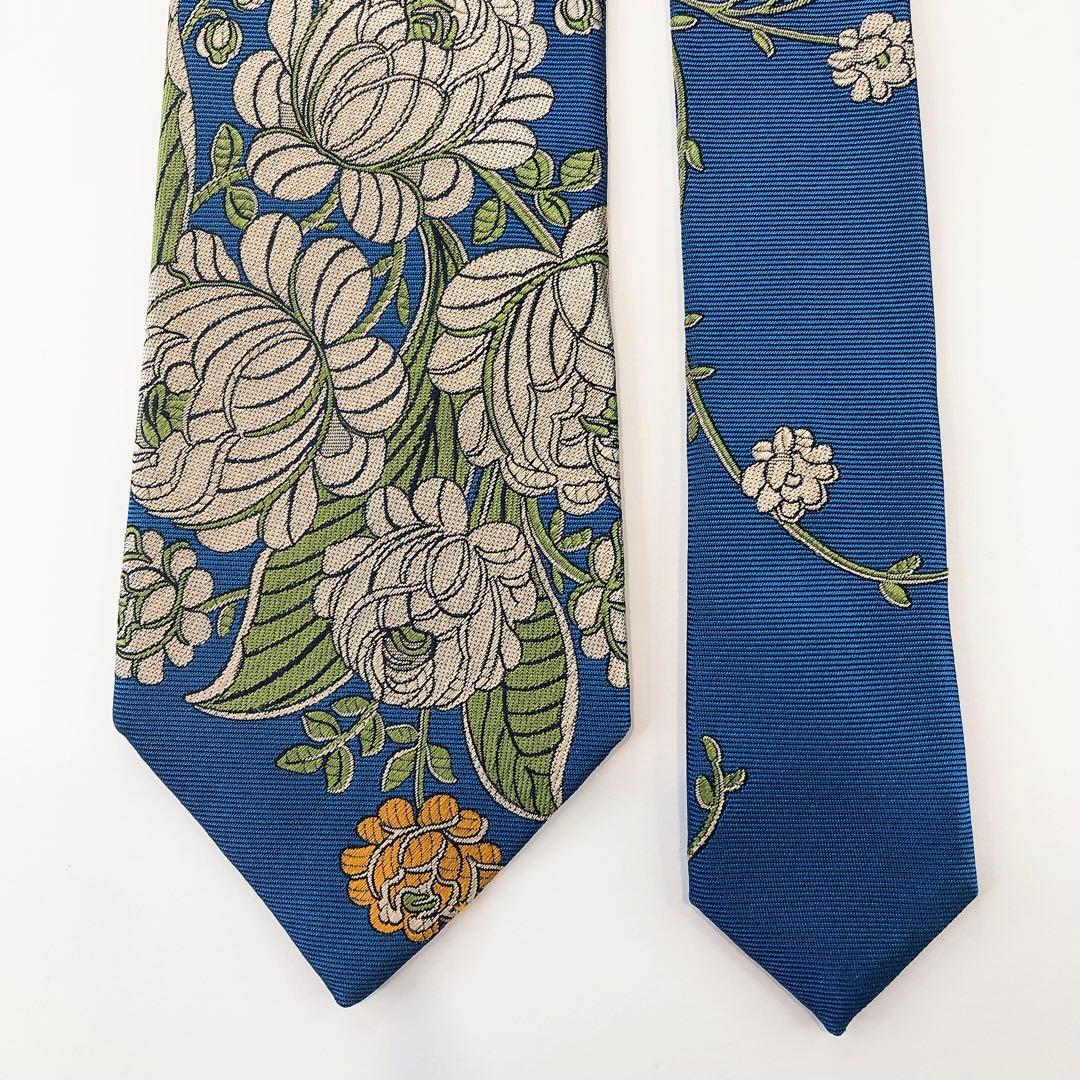 【極美品】ポールスミス ネクタイ 花柄 ブルー系