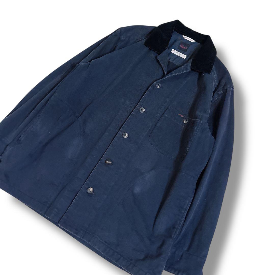 PAPAS カバーオール 襟袖 コーデュロイ ネイビー ブラック ロゴ刺繍