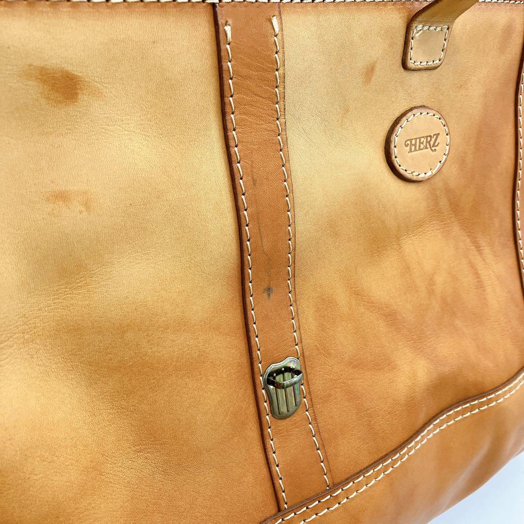 【HERZ】2wayバッグ　ボストンバッグ　口枠　レザー　キャメル