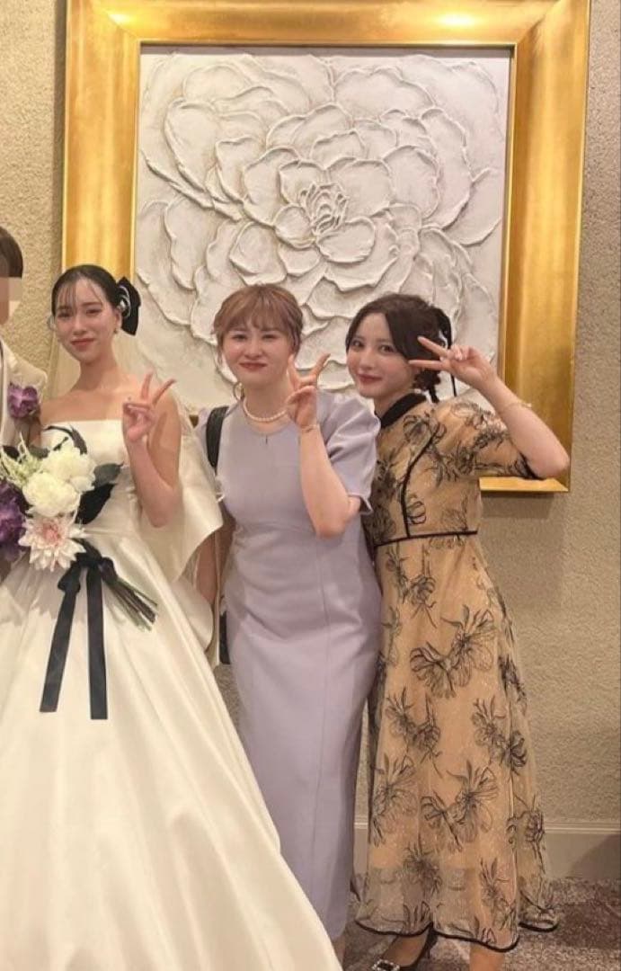 LEJA 配色パイピングプチハイネック花柄刺繍ラメレース　ドレス