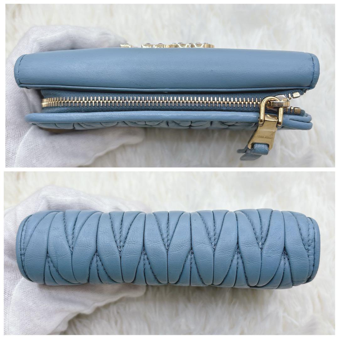 美品✨ミュウミュウ♡折り財布 クリスタル ビジュー マテラッセ ブルー