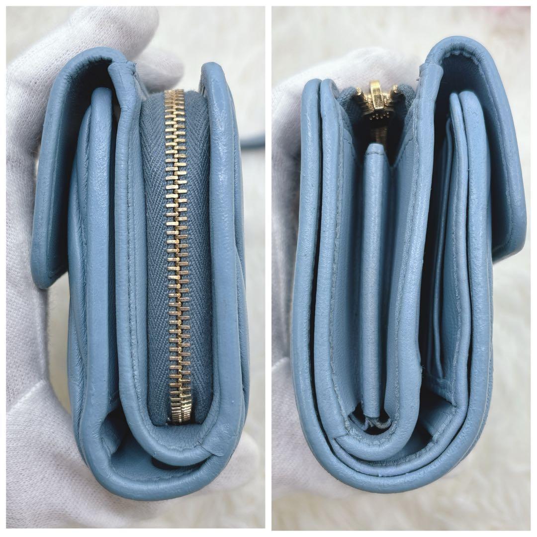 美品✨ミュウミュウ♡折り財布 クリスタル ビジュー マテラッセ ブルー