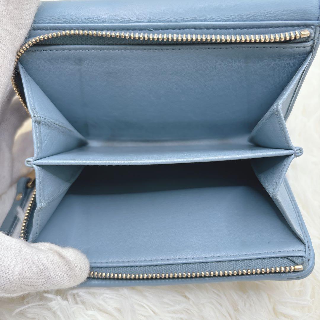 美品✨ミュウミュウ♡折り財布 クリスタル ビジュー マテラッセ ブルー