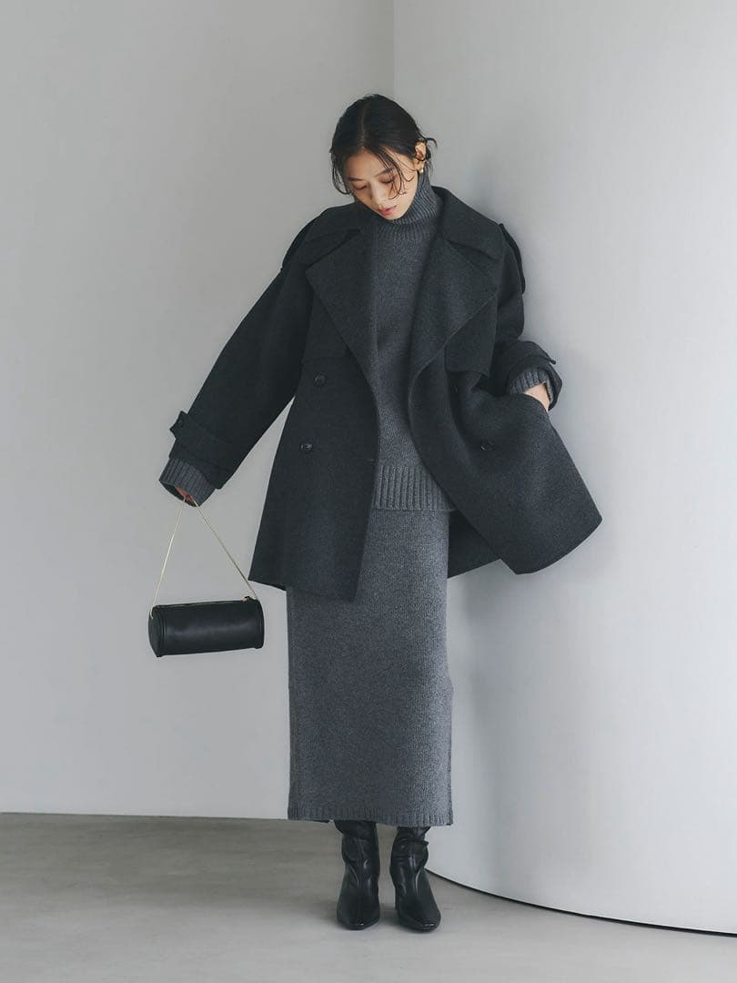 【新品未使用品】リバーウールミドルトレンチコート CHARCOAL GREY