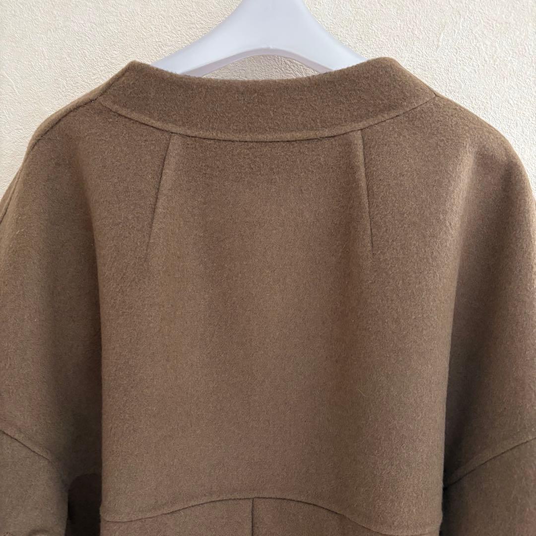 アドーア　ウール　カシミヤ　ノーカラー　リバー　コート　2トーン