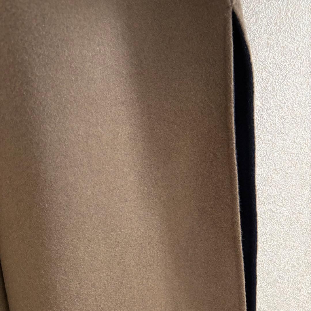 アドーア　ウール　カシミヤ　ノーカラー　リバー　コート　2トーン