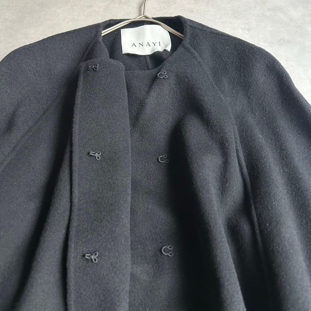 美品✨アナイ リバーケープジャケットコート マフラー ポンチョ 現行タグ 黒
