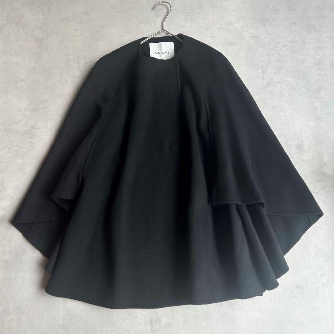 美品✨アナイ リバーケープジャケットコート マフラー ポンチョ 現行タグ 黒