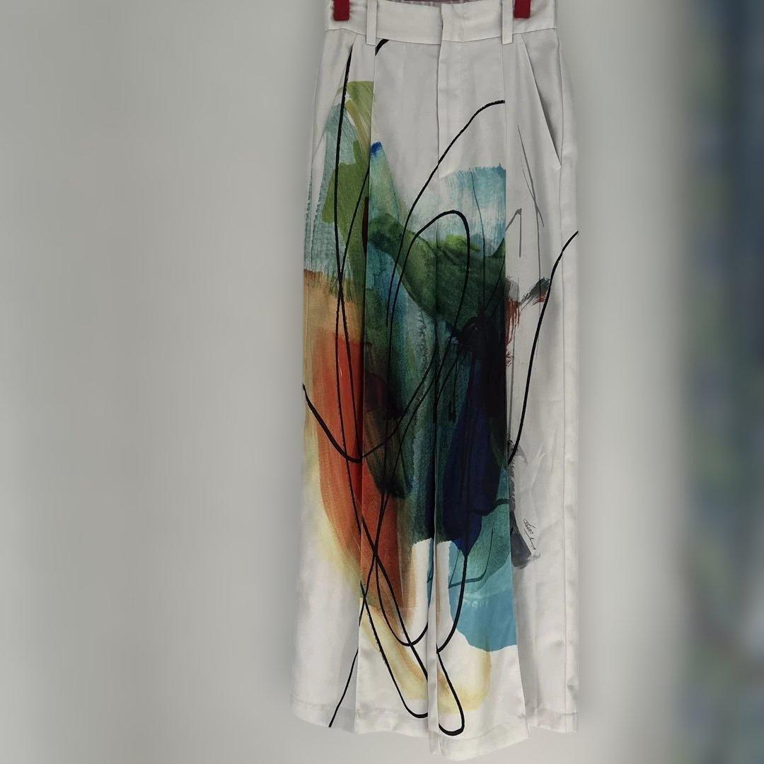 ラインアートプリント ワイドパンツ