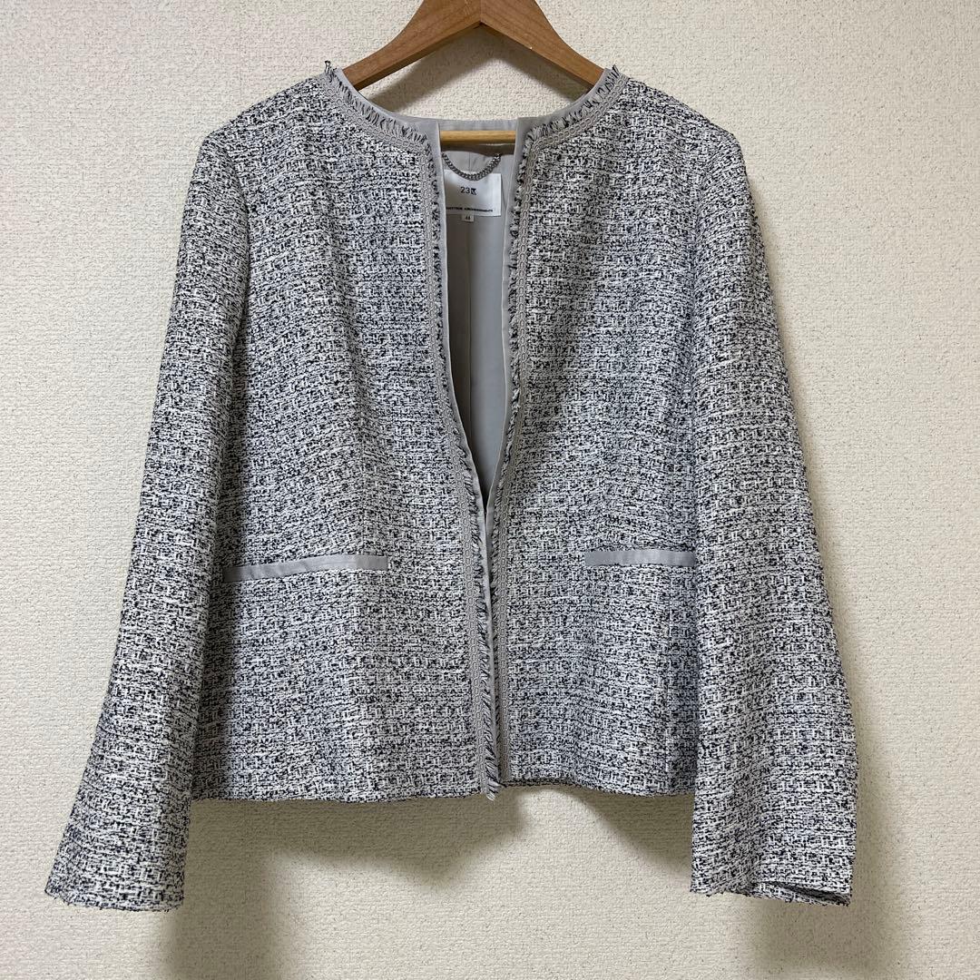 2024年23区 46 シャインツイードストレッチノーカラー ジャケット日本製