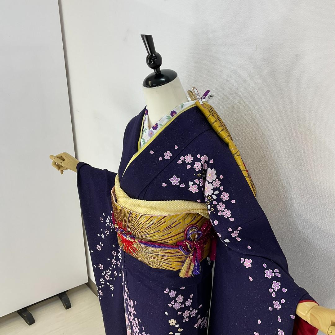 お振袖 紺紫　辻が花　正絹　美品