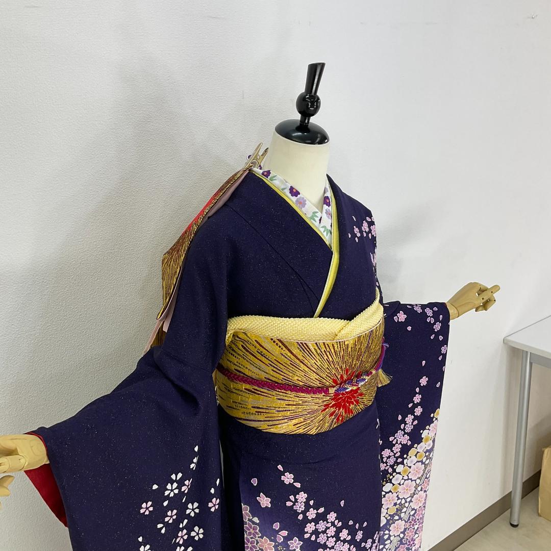 お振袖 紺紫　辻が花　正絹　美品