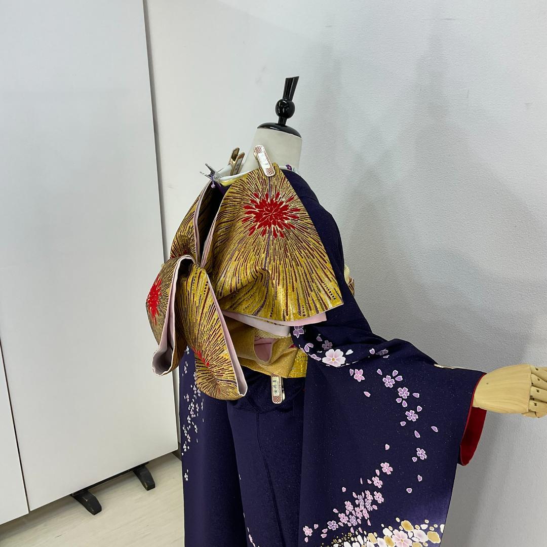 お振袖 紺紫　辻が花　正絹　美品