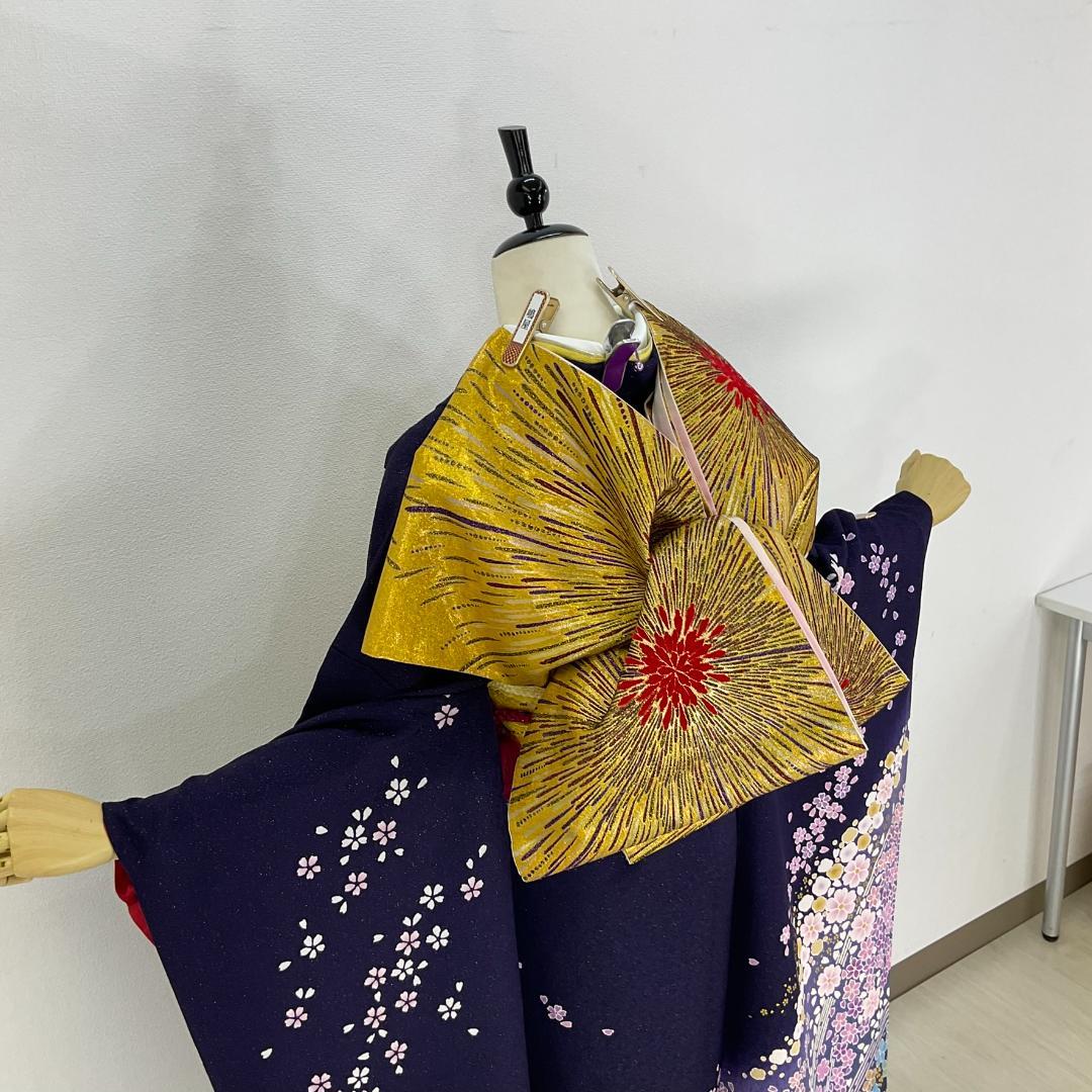 お振袖 紺紫　辻が花　正絹　美品