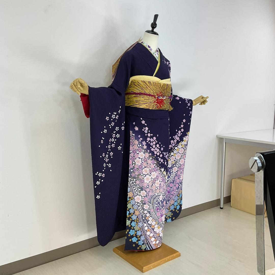 お振袖 紺紫　辻が花　正絹　美品