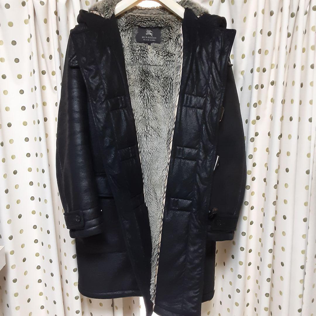 BURBERRYブラックレーベル ダッフルコート ブラック.合成皮革…