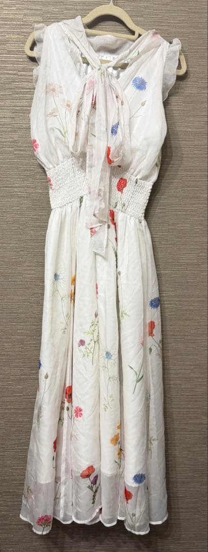 SNIDEL 花柄シフォンロングワンピース リボン付 サイズ0