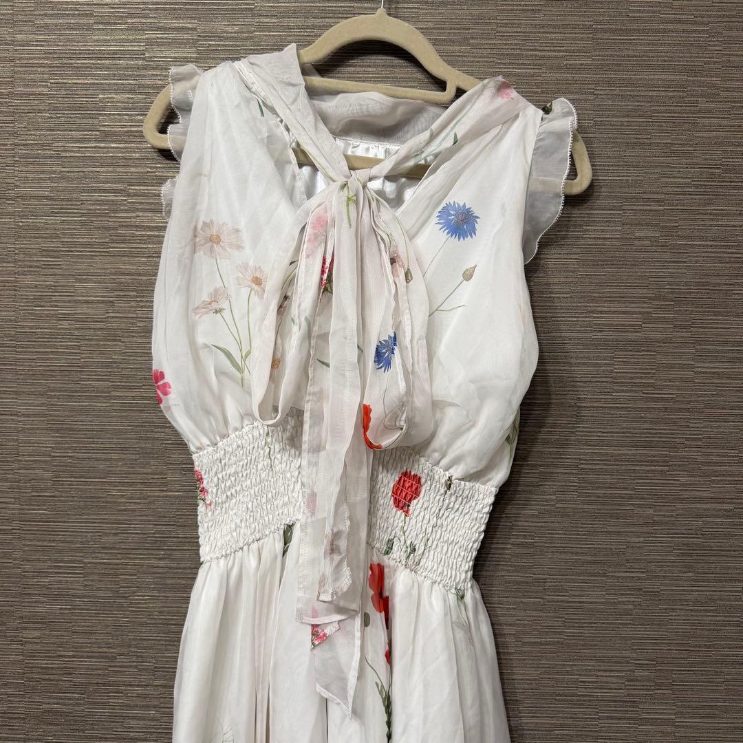 SNIDEL 花柄シフォンロングワンピース リボン付 サイズ0
