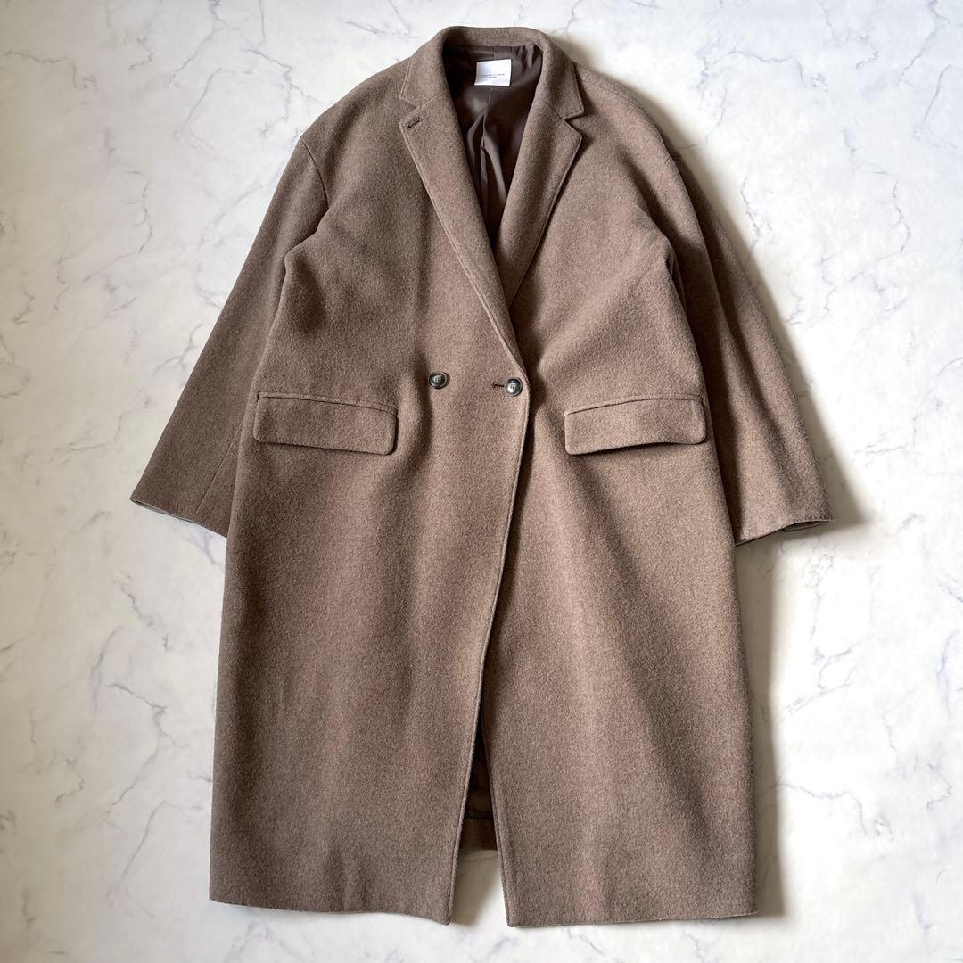【北欧暮らしの道具店】3WAYアレンジ襟のかろやかチェスターコート　ブラウン