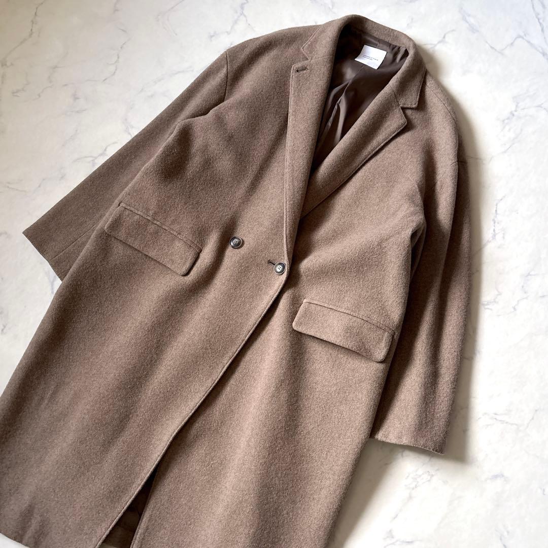 【北欧暮らしの道具店】3WAYアレンジ襟のかろやかチェスターコート　ブラウン