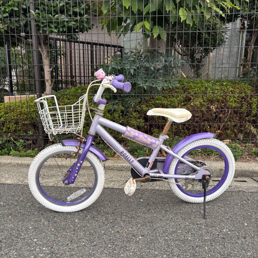 16インチ 自転車 女の子　子供用　DUALLY 紫　パープル