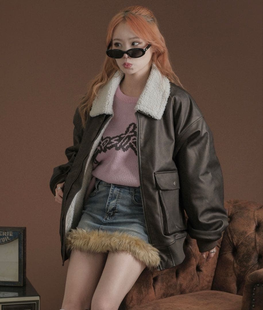 【超美品】sedacle 裏ボア合皮ブルゾン ダークブラウン