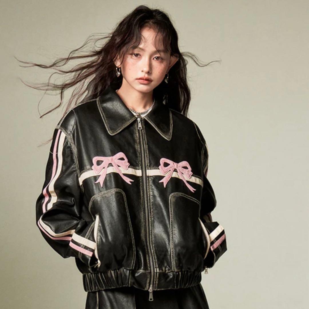 ジャケット・アウター Bow Retro Leather Jacket
