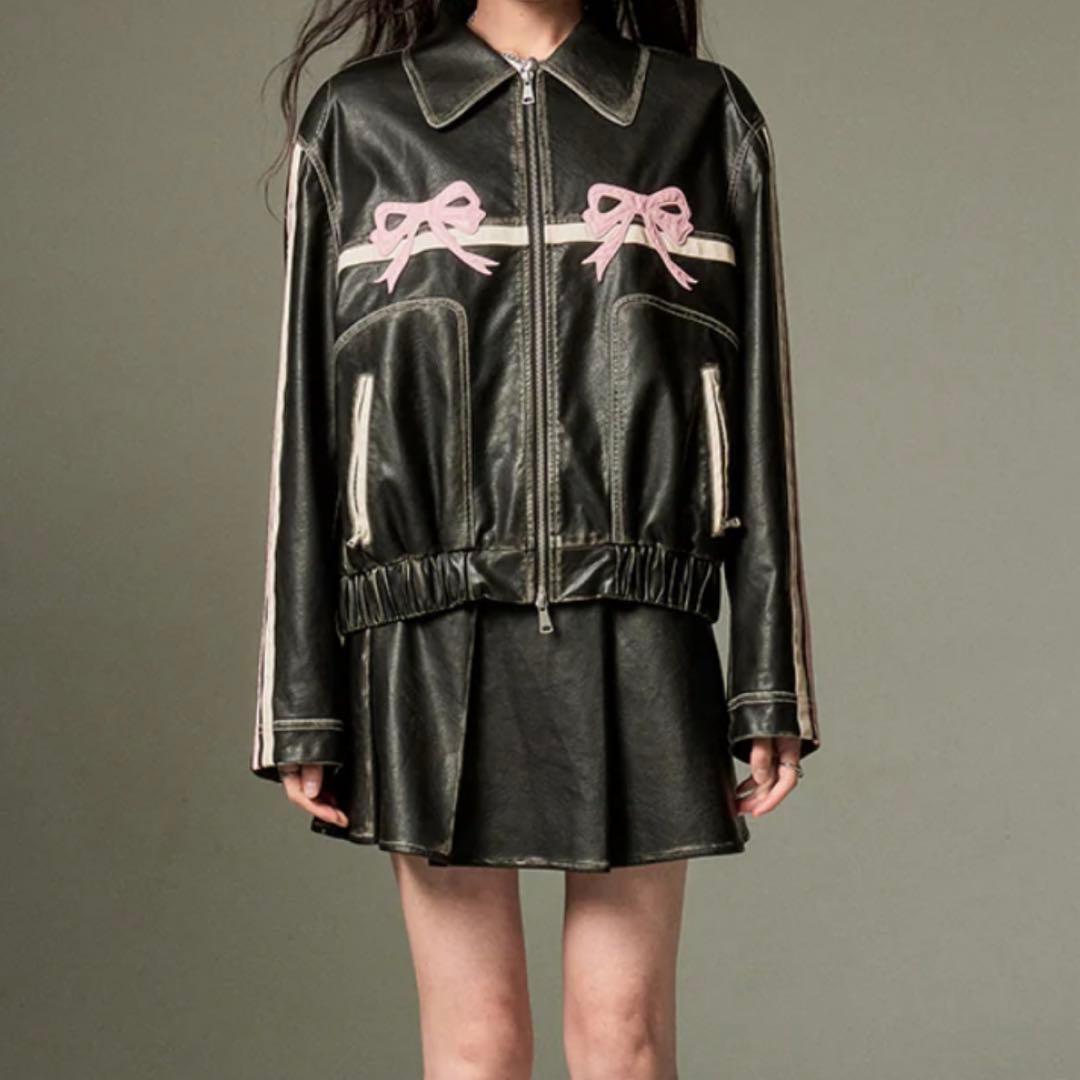 ジャケット・アウター Bow Retro Leather Jacket
