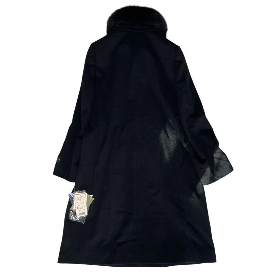 【カシミヤ100%×新品未使用】マキシ丈比翼ロングチェスターコート ファー 黒M