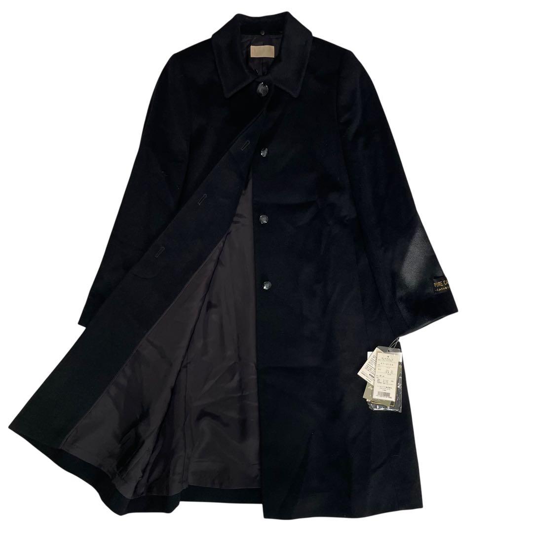 【カシミヤ100%×新品未使用】マキシ丈比翼ロングチェスターコート ファー 黒M