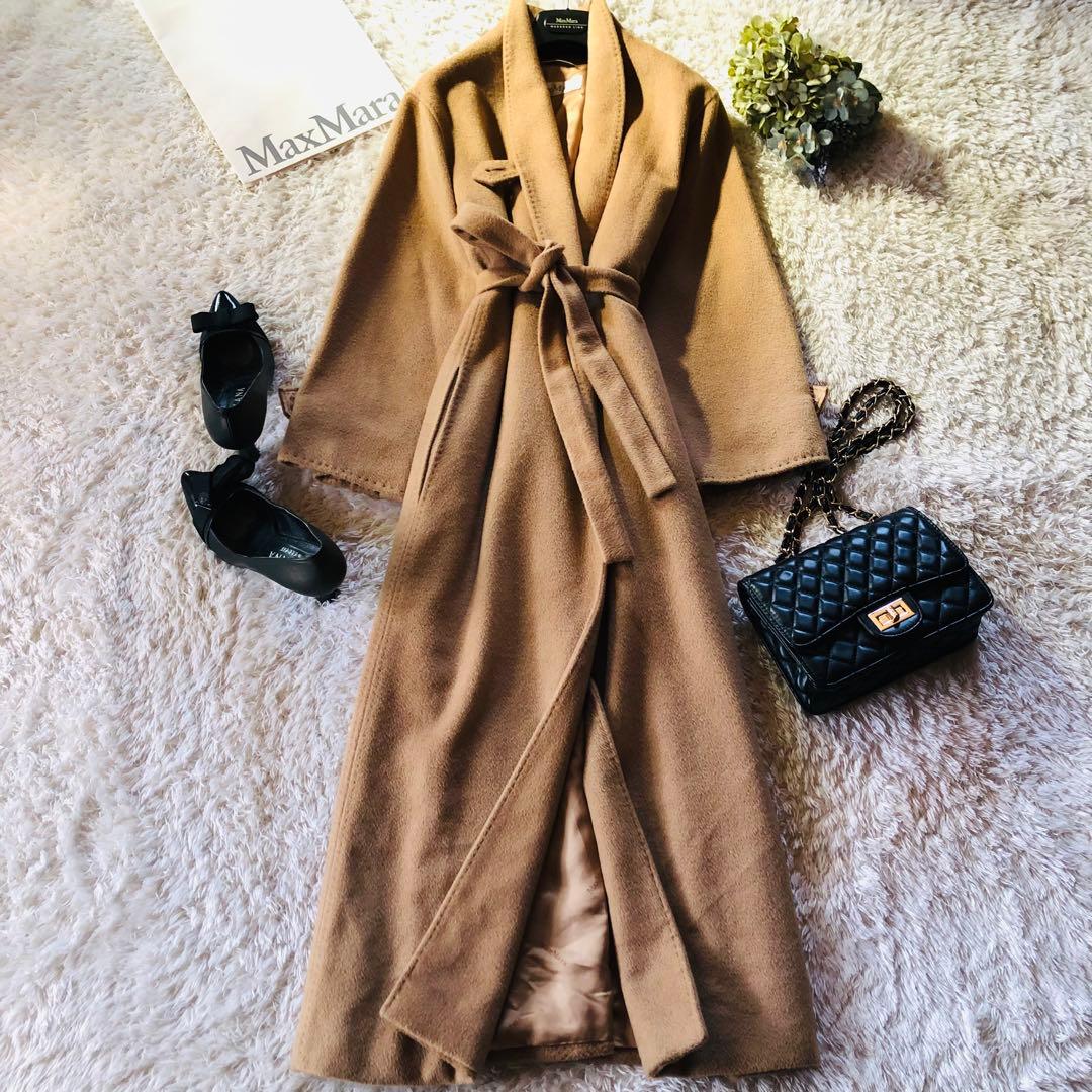 希少42✨美品 マックスマーラ ショールカラーコート キャメル100% 白タグ
