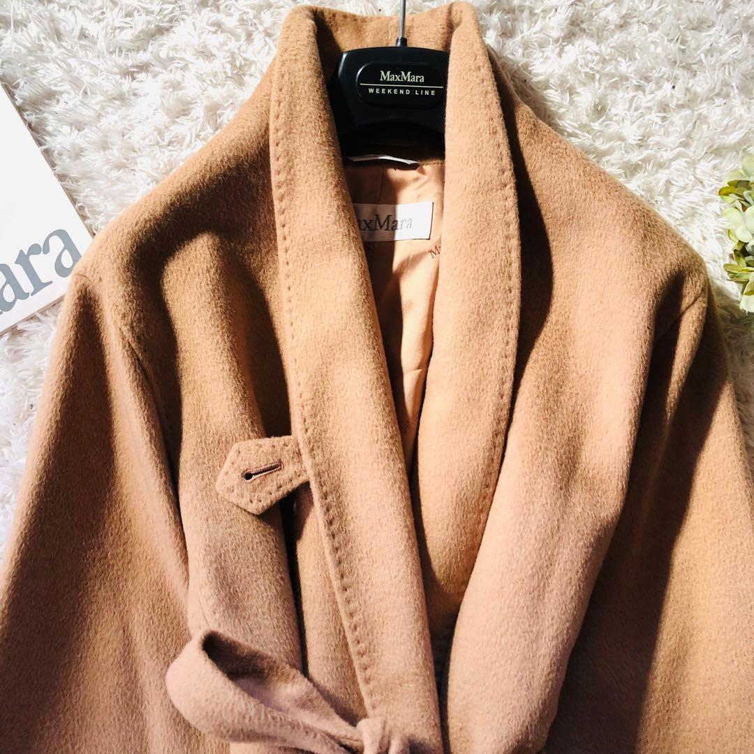 希少42✨美品 マックスマーラ ショールカラーコート キャメル100% 白タグ