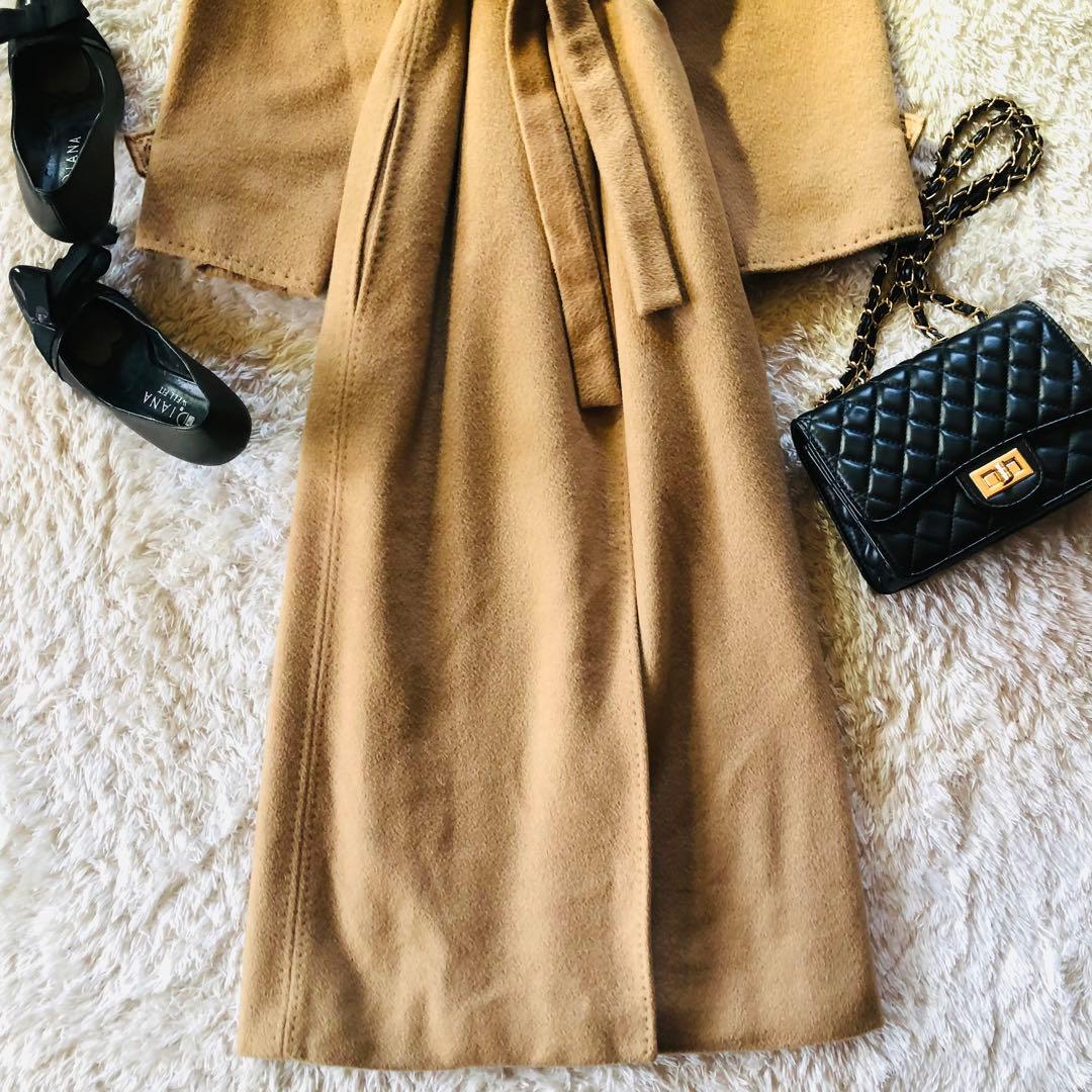 希少42✨美品 マックスマーラ ショールカラーコート キャメル100% 白タグ