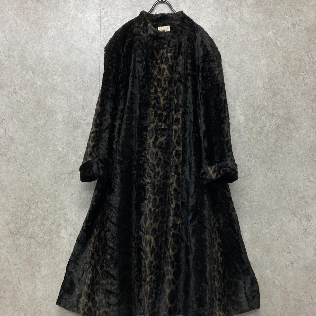 《US古着》ヴィンテージ レオパード フェイクファーコート レディースXL程