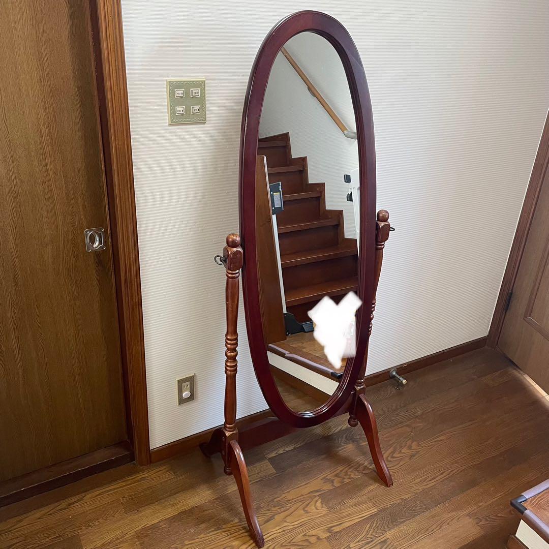 アンティーク調 オーバル型 ヴィンテージ レトロ スタンドミラー 木製 姿鏡