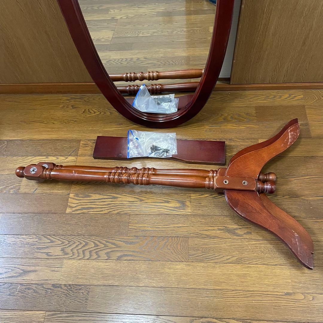 アンティーク調 オーバル型 ヴィンテージ レトロ スタンドミラー 木製 姿鏡