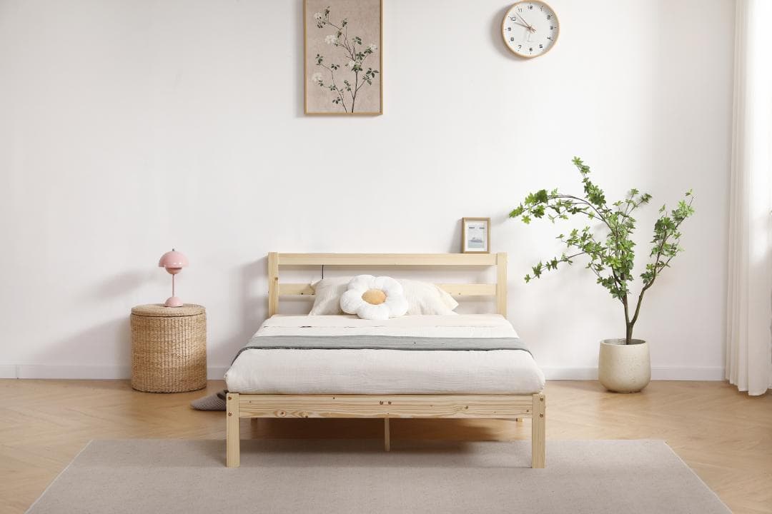 コンセント付き天然木ベッドフレーム　SD・NATURAL 2セット