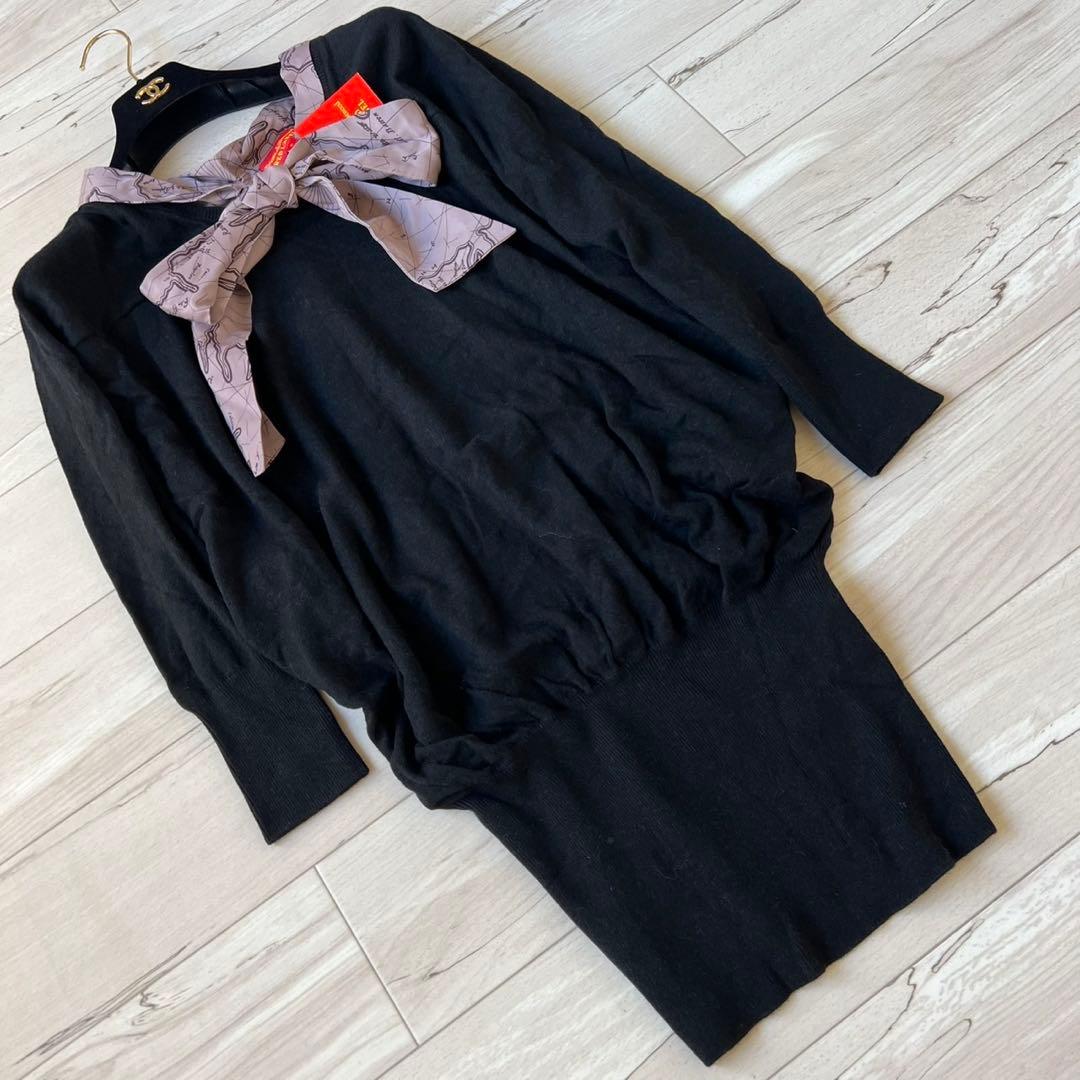 タグ付き　ヴィヴィアンウエストウッド　ニットワンピース　ボウタイ　リボン　膝丈