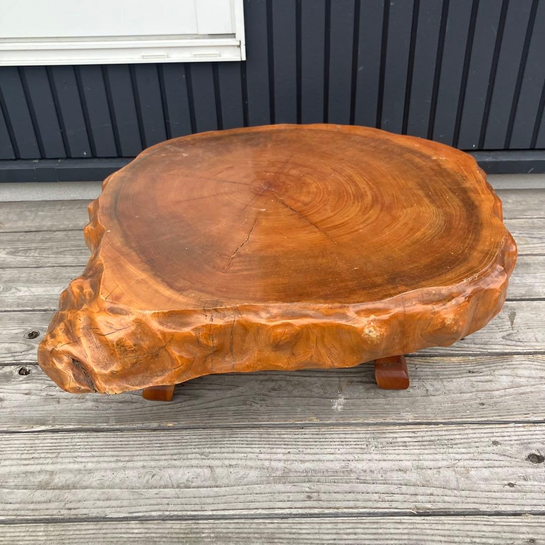 昭和レトロ 木製 天然木 欅材 一枚板 脚付き 小型 座卓 センターテーブル